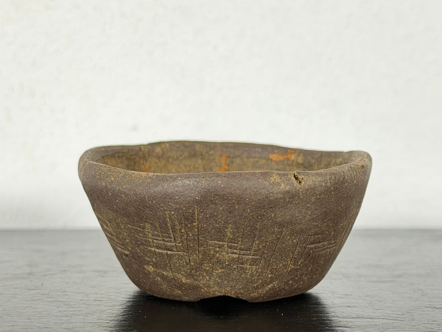 Preowned Vintage Japanese Tokoname Unglazed Round Bonsai Pot Machinao - 2” By 1”