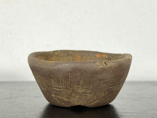 Preowned Vintage Japanese Tokoname Unglazed Round Bonsai Pot Machinao - 2” By 1”