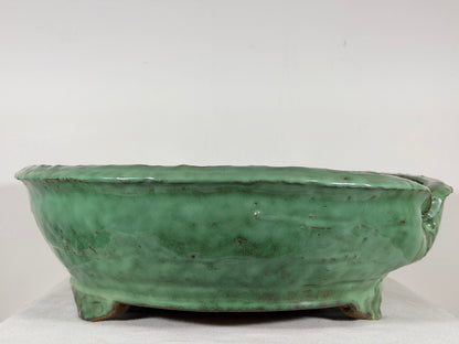 Preowned Japanese Tokoname Glazed Round High Quality Bonsai Pot Syuhou Yoshimura - 16.75” By 5.5”