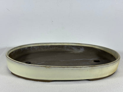 Preowned Japanese Tokoname Glazed Oval Shallow Bonsai Pot - 12.75” By 9.25”