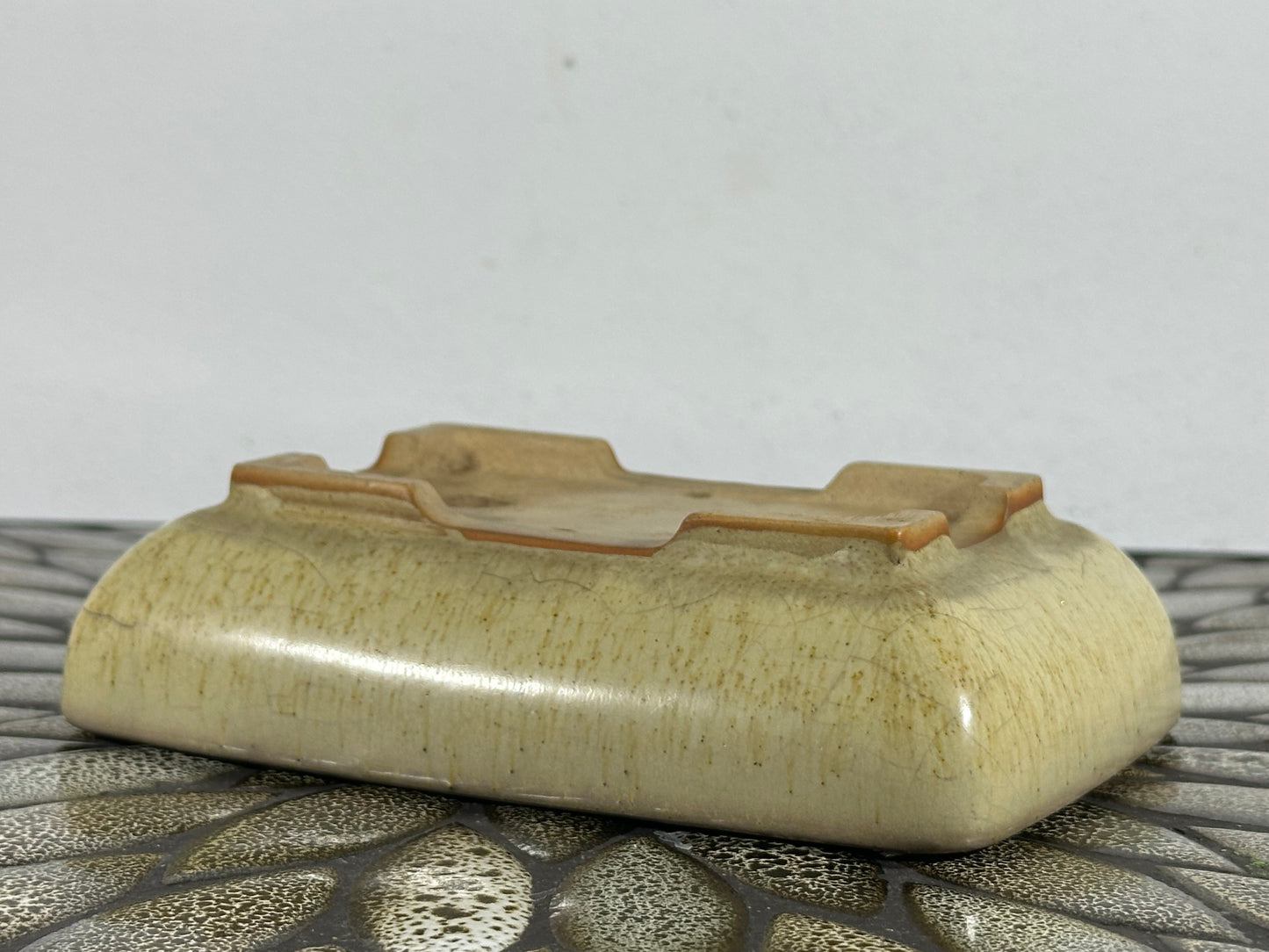 Preowned Japanese Tokoname Glazed Rectangular Bonsai Pot Bigei - 6” By 4.5”