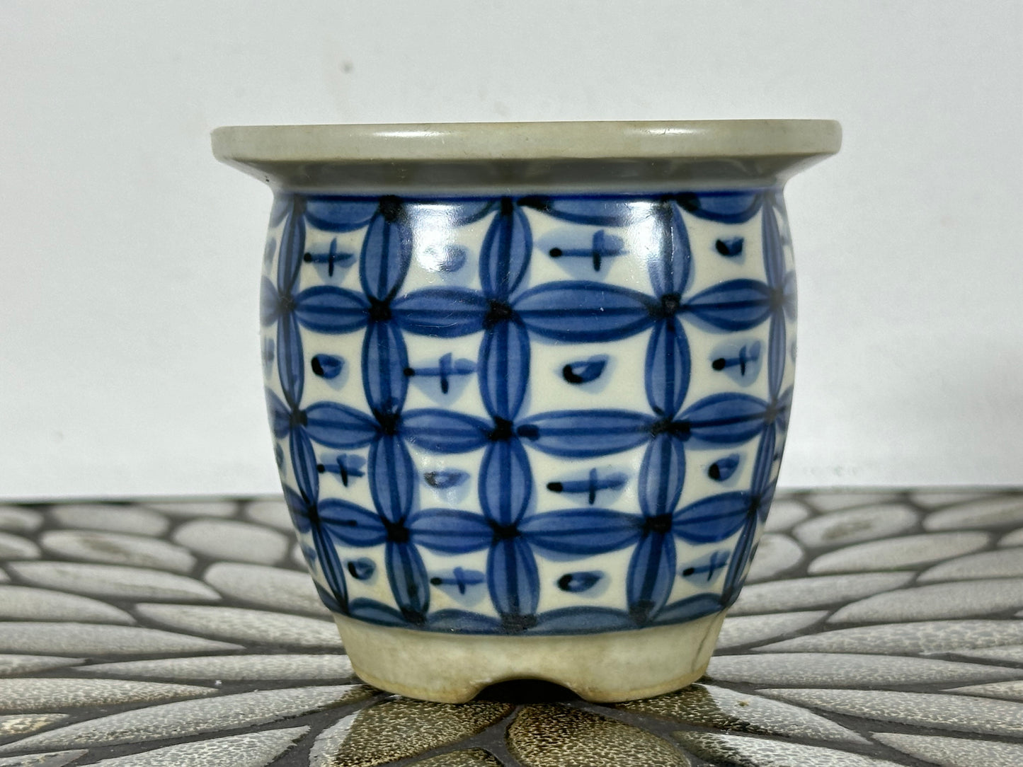 Preowned Japanese Tokoname Glazed Cascade Round Bonsai Pot Katu - 4” By 3.5”