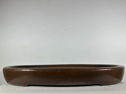 Preowned Japanese Tokoname Unglazed Oval Shallow Bonsai Pot Seizan - 20.5” By 14.5”