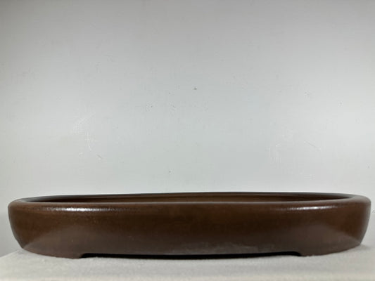 Preowned Japanese Tokoname Unglazed Oval Shallow Bonsai Pot Seizan - 20.5” By 14.5”