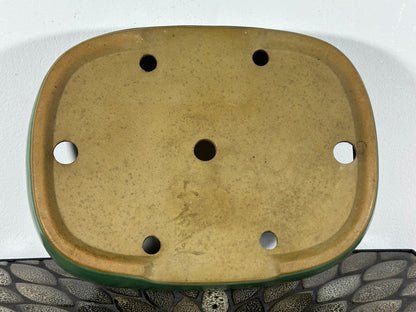 Preowned Japanese Tokoname Glazed Rectangular Bonsai Pot Yamafusa - 11.25” By 8.5”