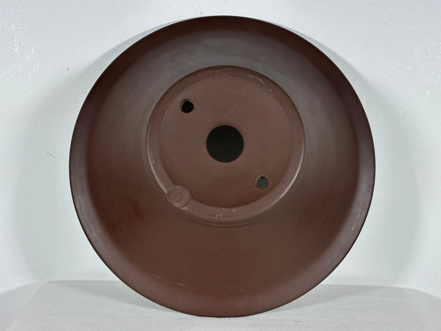 Preowned Japanese Tokoname Unglazed Round Bonsai Pot with Stamp - 12.75” By 3.75”