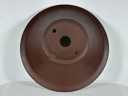 Preowned Japanese Tokoname Unglazed Round Bonsai Pot with Stamp - 12.75” By 3.75”