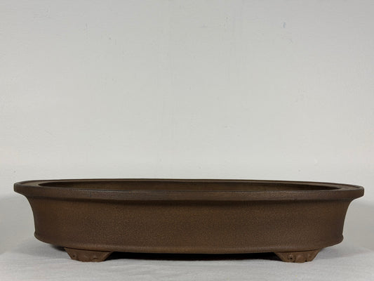 Preowned Japanese Tokoname Unglazed Oval Bonsai Pot Keizan - 15.75” By 12.25”