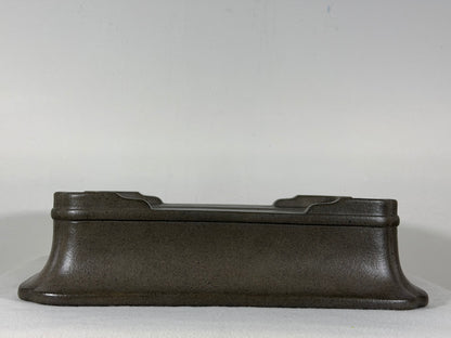 Preowned Japanese Tokoname Unglazed Rectangular Bonsai Pot Keizan - 12.75” By 10.25”