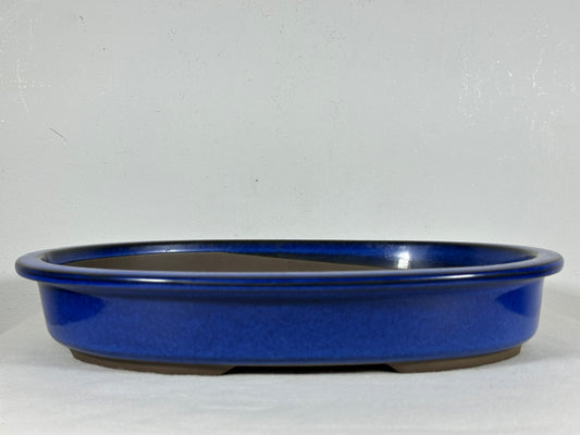 Preowned Japanese Tokoname Glazed Shallow Oval Bonsai Pot - 13.25” By 10.5”