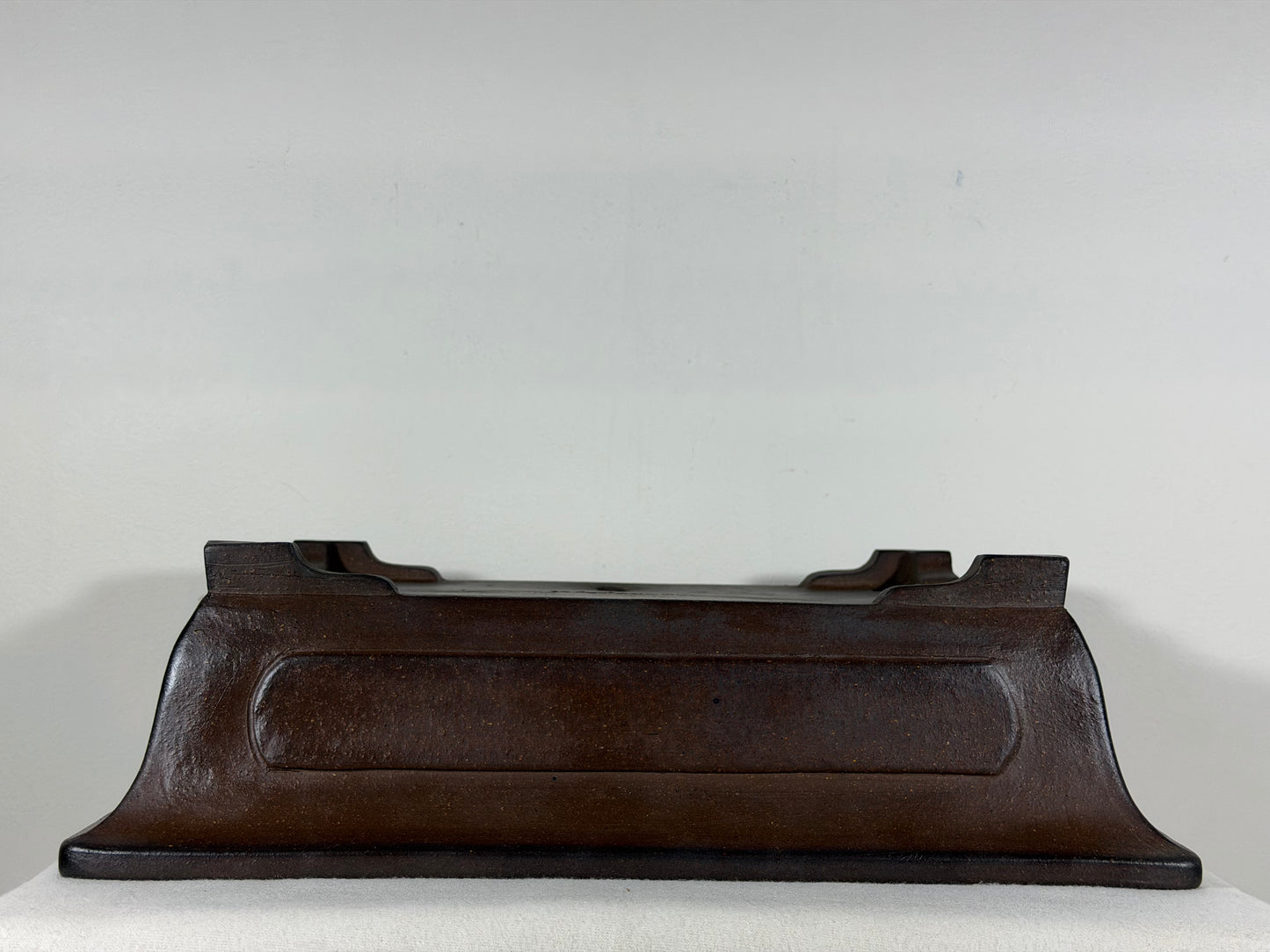 Preowned Japanese Tokoname Unglazed Rectangular Bonsai Pot Itukoudou - 15.75” By 13”