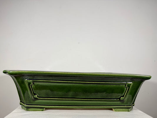 New Japanese Tokoname Glazed Rectangular Bonsai Pot Mazan Terahata - 18.75” By 15.75”