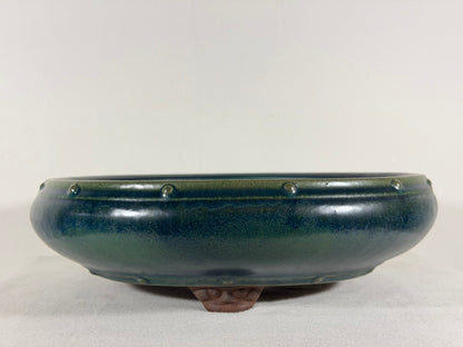 Preowned Japanese Tokoname Glazed Round Bonsai Pot Yamaaki - 12.5” By 3.75”