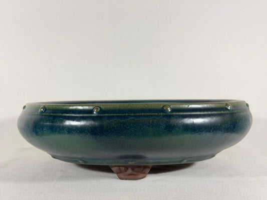 Preowned Japanese Tokoname Glazed Round Bonsai Pot Yamaaki - 12.5” By 3.75”