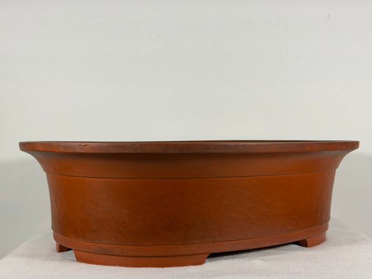 Preowned Japanese Tokoname Oval Bonsai Pot Has Stamps - 16.5” x 12.75” x 4.75”