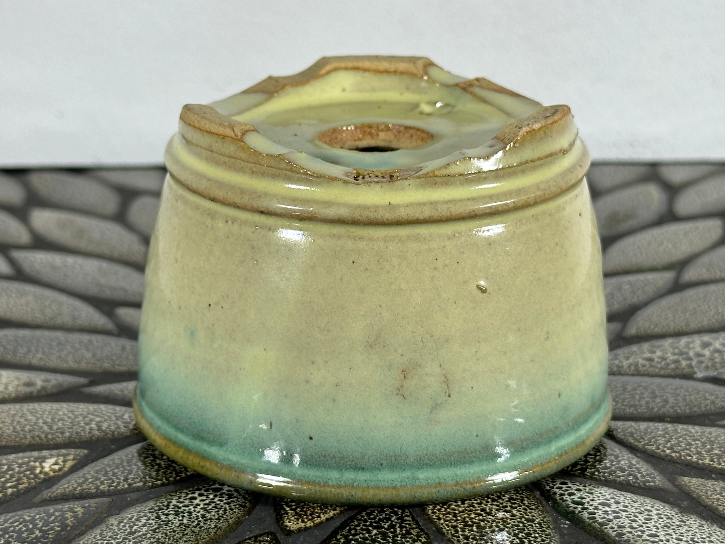 New Japanese Tokoname Round Glazed Bonsai Pot Katu - 4 1/8” By 2.75”