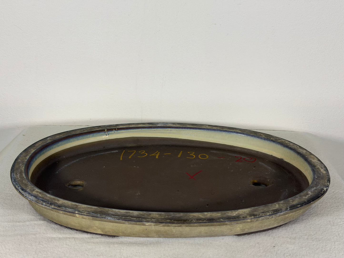 Preowned Japanese Tokoname Glazed Shallow Oval Bonsai Pot - 13.5” By 10”