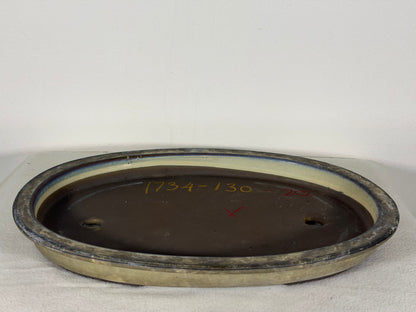 Preowned Japanese Tokoname Glazed Shallow Oval Bonsai Pot - 13.5” By 10”