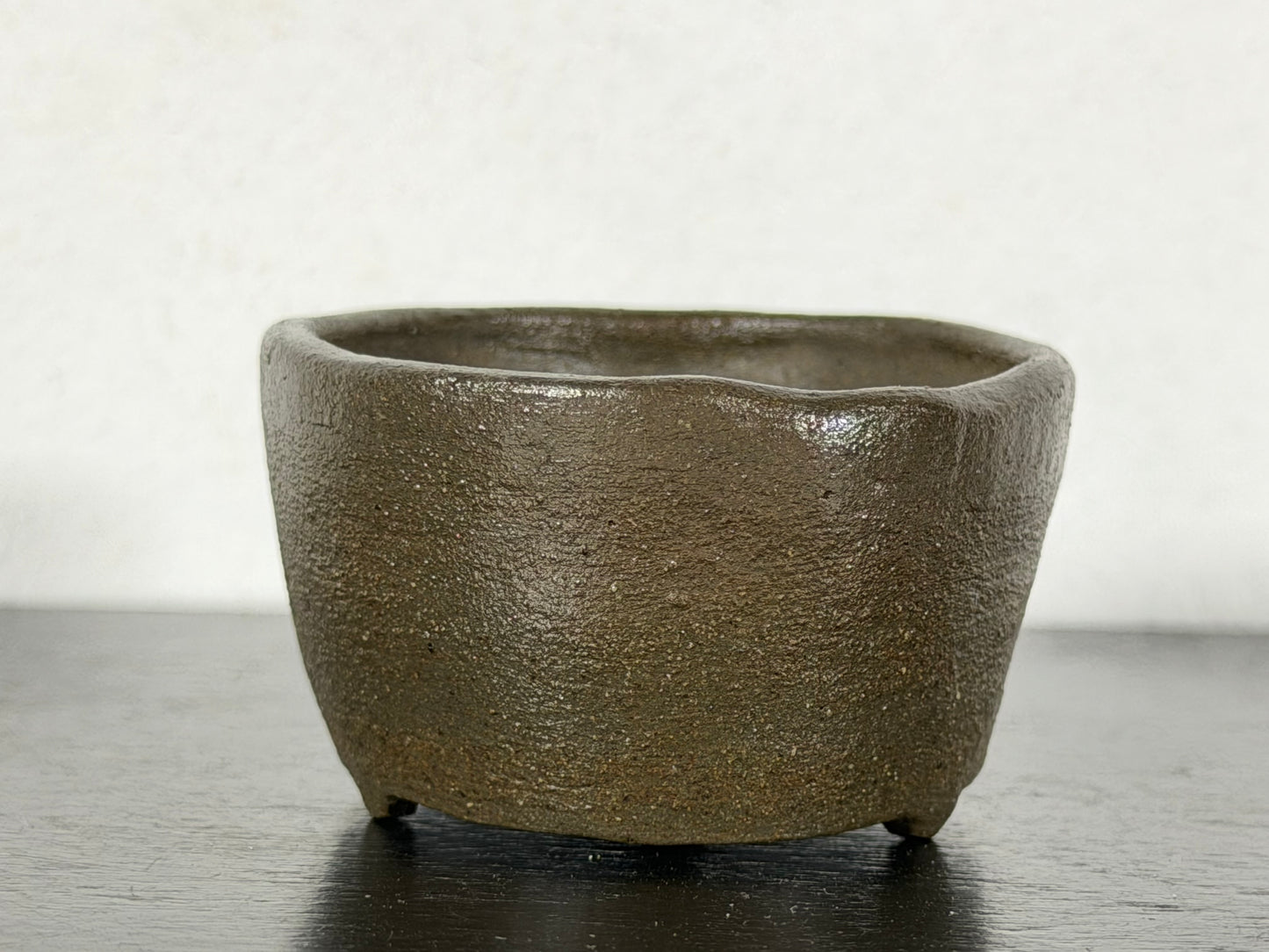 Preowned Japanese Tokoname Unglazed Round Bonsai Pot With Stamp - 2” By 1 1/8”