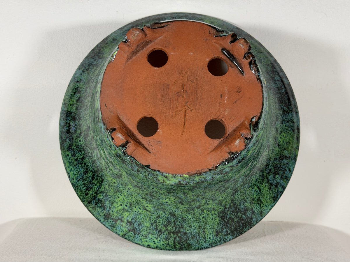 New Japanese Tokoname Glazed Round Bonsai Pot Syuhou Yoshimura - 12.25” By 5.5”