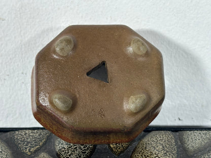Preowned Japanese Tokoname Glazed Octagon Shape Bonsai Pot with Stamps - 2.75” By 2 3/8”