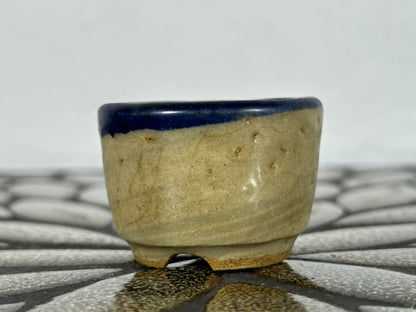 Preowned Japanese Tokoname Glazed Round Bonsai Pot with Stamps - 1.75” By 1 1/8”