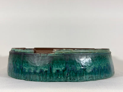 Preowned Japanese Tokoname Glazed Round Bonsai Pot Syuho - 13.75” By 3”