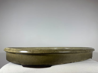 Preowned Japanese Tokoname Glazed Shallow Oval Bonsai Pot Hatutori -  24.5” x 18” x 2.75”