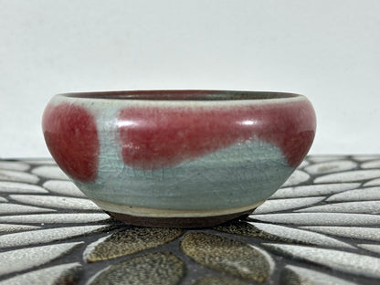 Preowned Japanese Tokoname Glazed Round Bonsai Pot with patina - 3.75” By 2.75”
