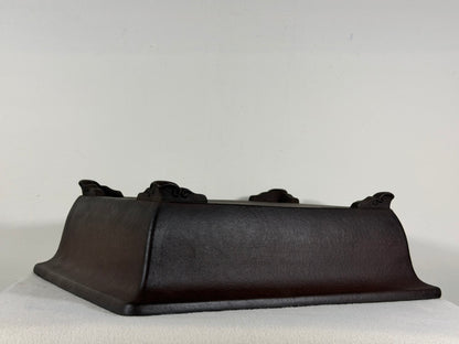 Preowned Japanese Tokoname Unglazed Rectangular Bonsai Pot Yamaaki - 13.5” By 11” By 4”