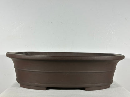 Preowned Japanese Tokoname Unglazed Oval Bonsai Pot Yamaaki - 18” By 14.5”