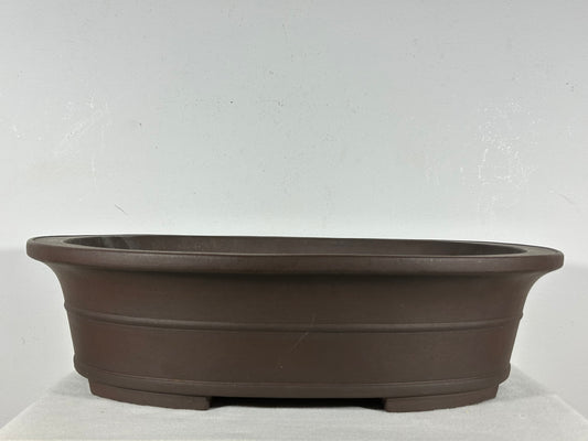 Preowned Japanese Tokoname Unglazed Oval Bonsai Pot Yamaaki - 18” By 14.5”