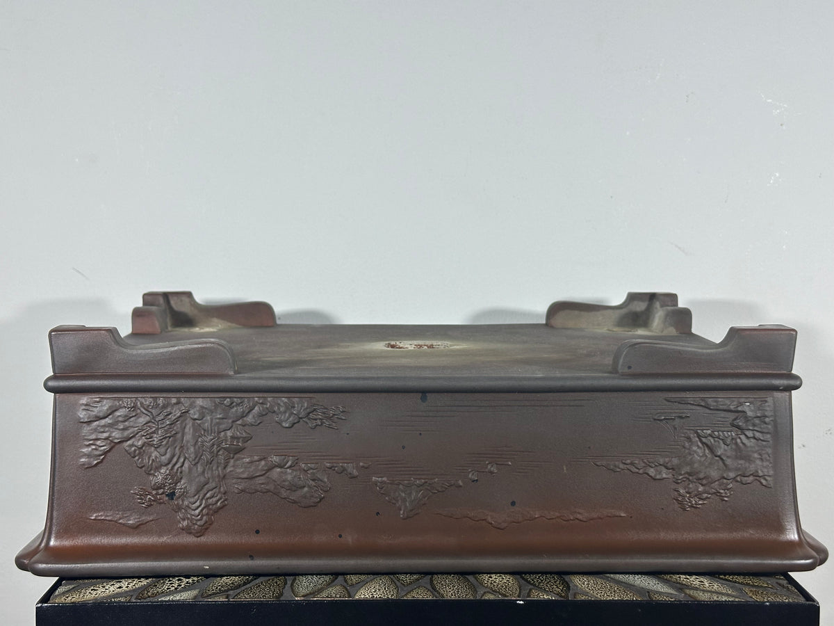 Preowned Japanese Tokoname Unglazed Rectangular Bonsai Pot Senkouen - 18” By 13.25”