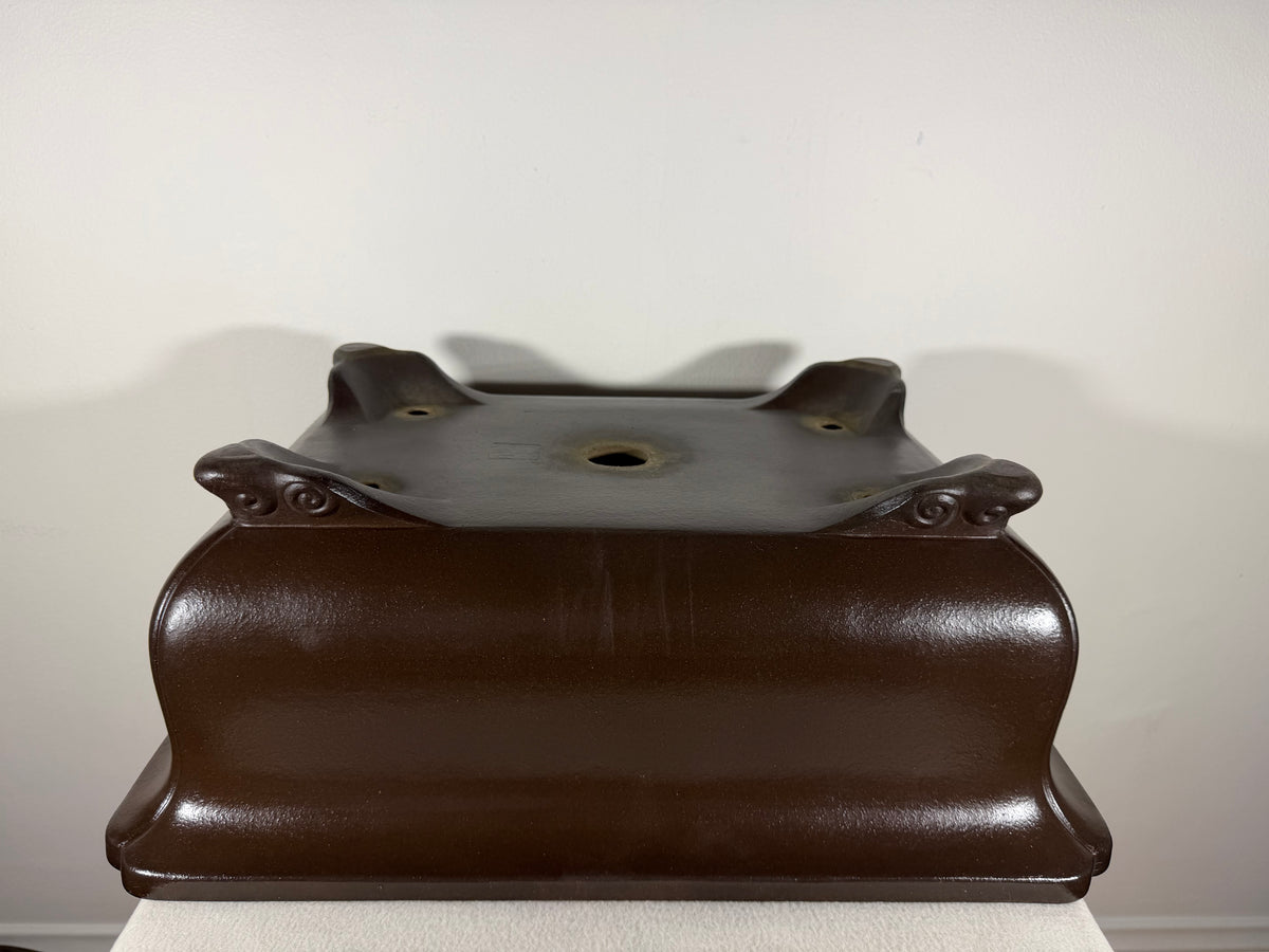 Preowned Japanese Tokoname Unglazed Rectangular Bonsai Pot Keizan - 18.5” x 13.75” x 7.25”