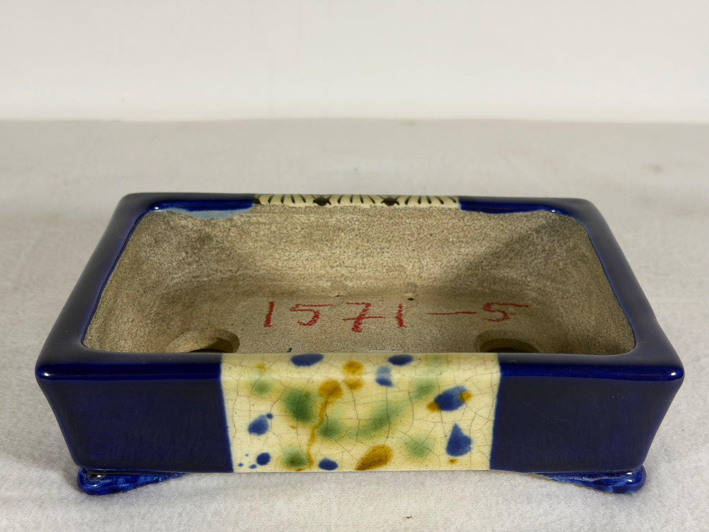 New Japanese Tokoname Glazed Rectangular Bonsai Pot Satomi - 6.25” By 4.5”