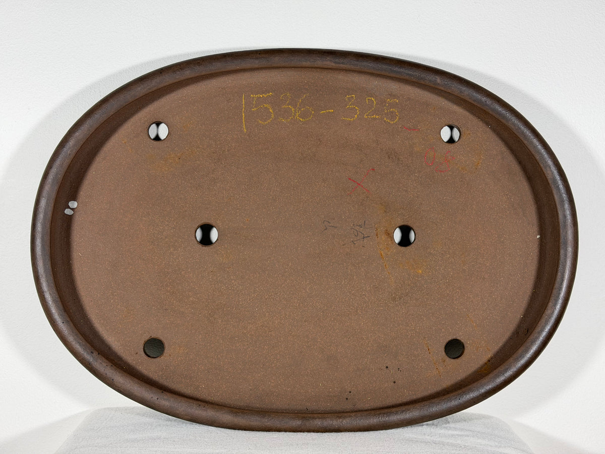 Preowned Japanese Tokoname Unglazed Shallow Oval Bonsai Pot Seizan - 20.5” x 14.75” x 2.25”