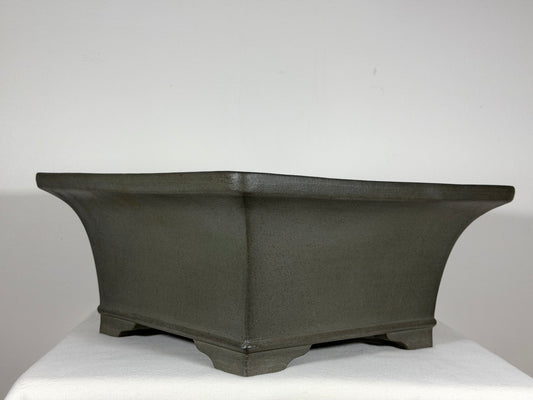 Preowned Japanese Tokoname Unglazed Square Cascade Bonsai Pot Hekisui - 14.25” x 14” x 6.25”