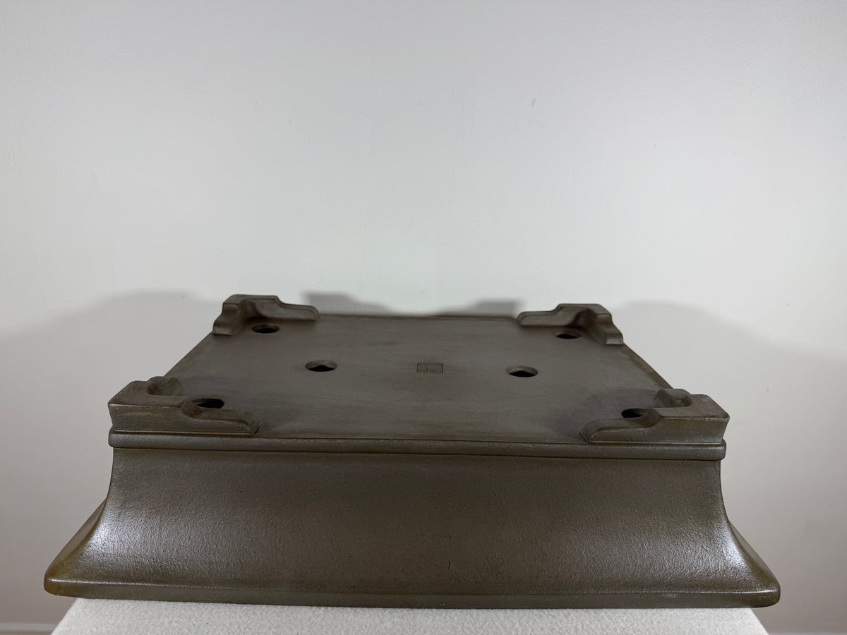 Preowned Japanese Tokoname Unglazed Rectangular Bonsai Pot Gyouzan Nakano - 18.5” x 14” x 4.5”