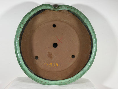 Preowned Japanese Tokoname Glazed Round High Quality Bonsai Pot Syuhou Yoshimura - 16.75” By 5.5”