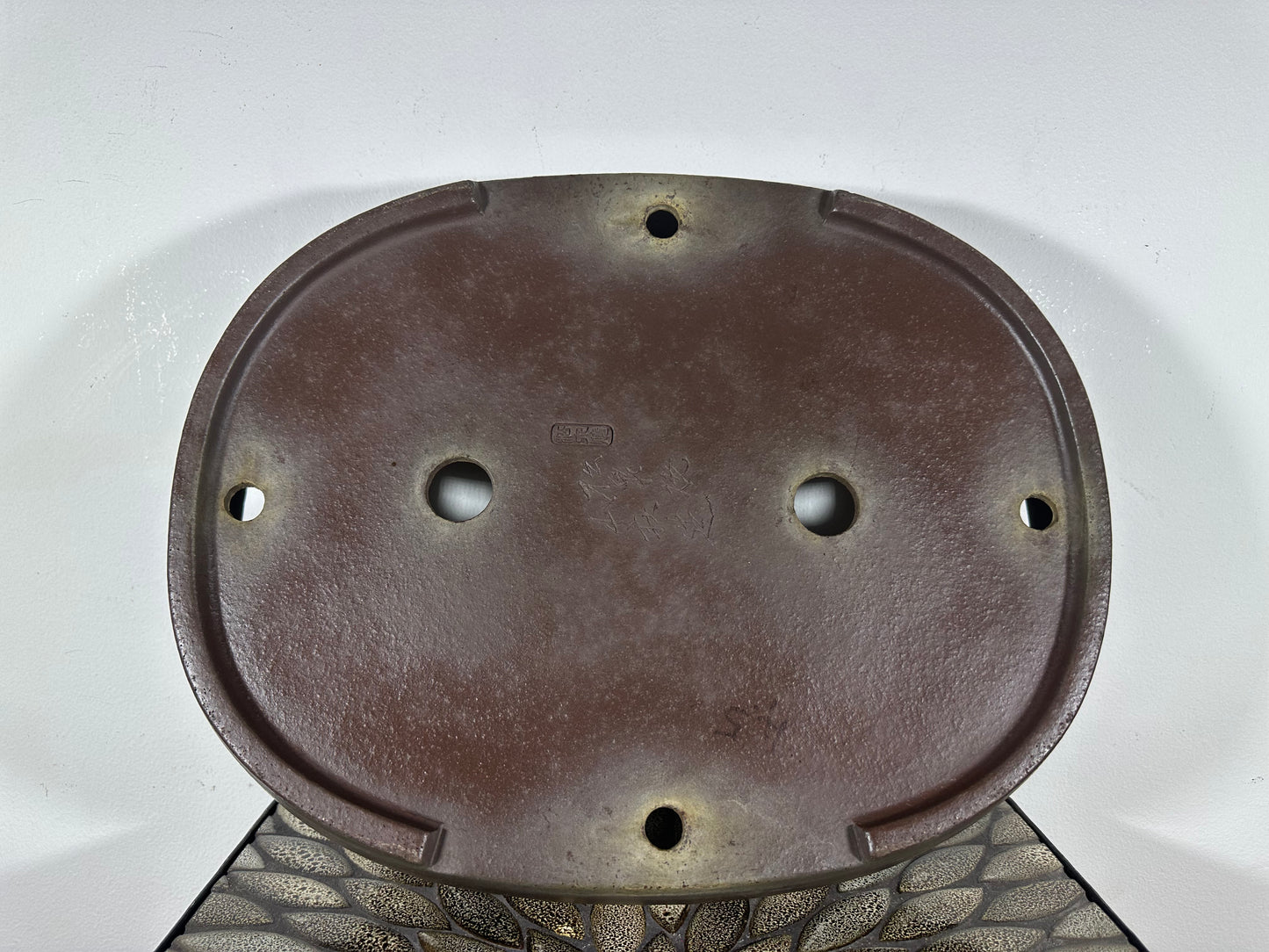 Preowned Japanese Tokoname Unglazed Oval Bonsai Pot Yamaaki - 16.75” By 13.25”
