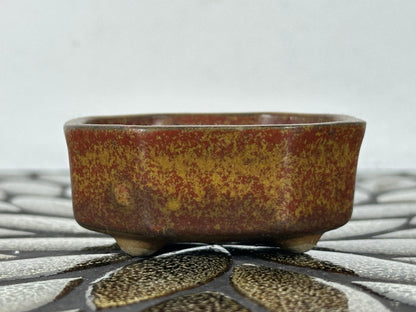 Preowned Japanese Tokoname Glazed Octagon Shape Bonsai Pot with Stamps - 2.75” By 2 3/8”