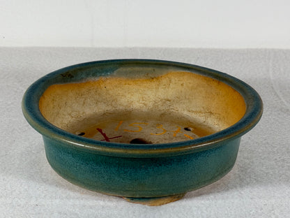 Preowned Vintage China Glazed Round Bonsai Pot Has Patina - 5 7/8” By 1 7/8”