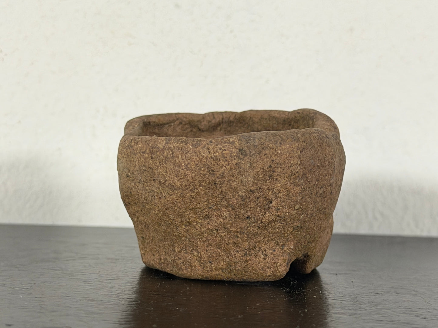 Preowned Japanese Tokoname Unglazed Round Bonsai Pot has Stamp - 2” By 1 1/8”