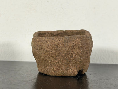 Preowned Japanese Tokoname Unglazed Round Bonsai Pot has Stamp - 2” By 1 1/8”