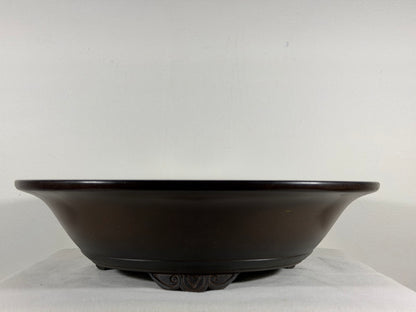 Preowned Vintage Japanese Tokoname Unglazed Round Bonsai Pot Tazan - 15.75” By 4.25”