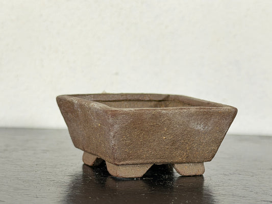 Preowned Japanese Tokoname Unglazed Square Bonsai Pot With Stamp - 1 5/8” By 0.75”