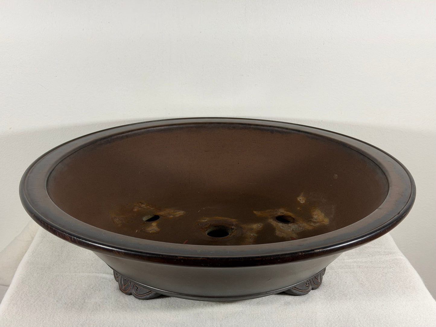 Preowned Vintage Japanese Tokoname Unglazed Round Bonsai Pot Tazan - 15.75” By 4.25”