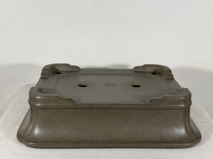Preowned Japanese Tokoname Unglazed Rectangular Bonsai Pot Keizan - 12.75” By 10.25”