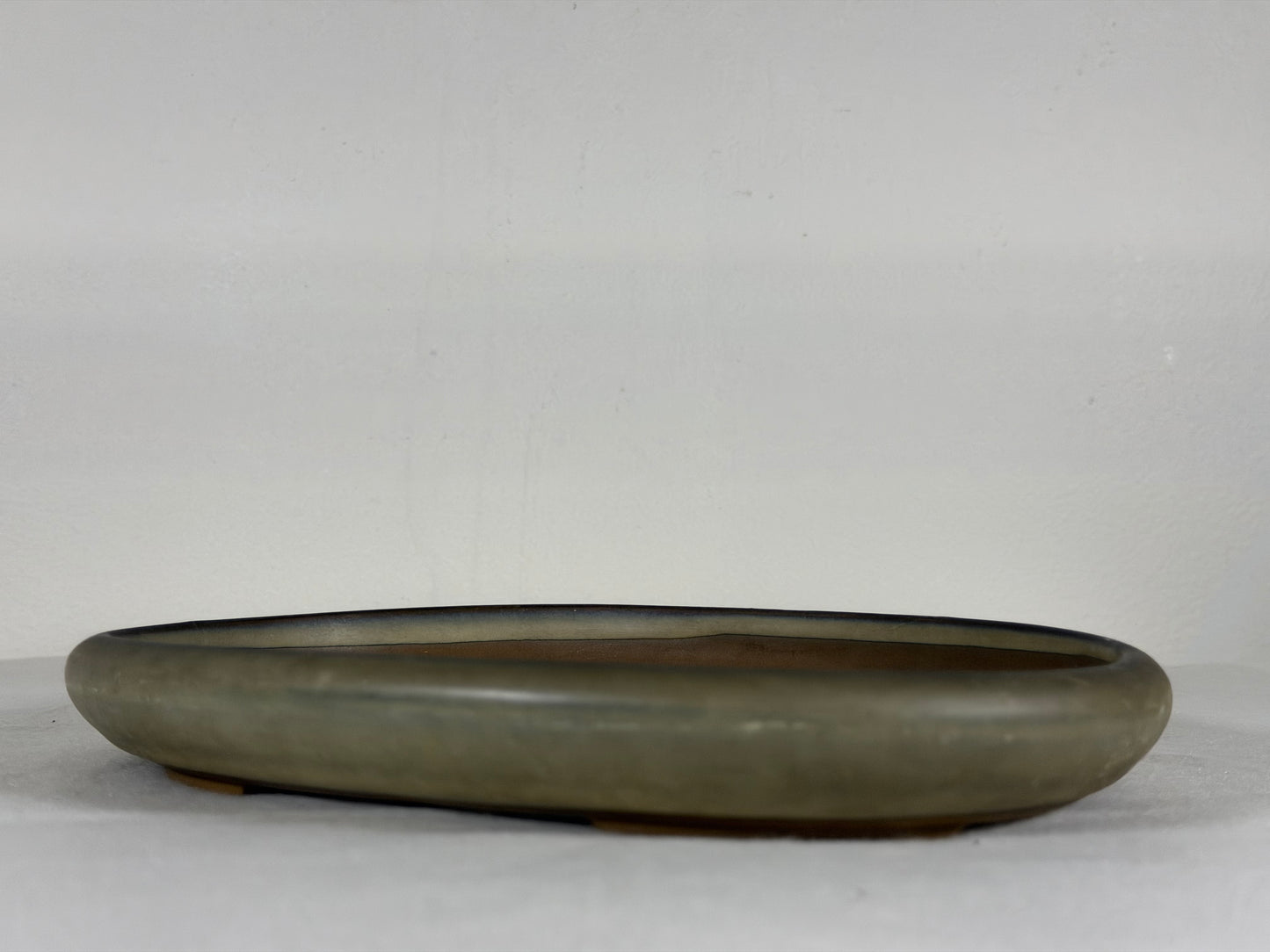Preowned Japanese Tokoname Glazed Shallow Oval Bonsai Pot - 8.5” By 6.5”