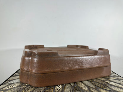 Preowned Japanese Tokoname Unglazed Rectangular Bonsai Pot Keizan - 14.75” By 11.5”